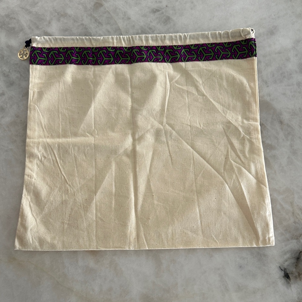 Tory Burch Cream - Purple dust bag. 15 1/2” x 14”. New, never used. 100% Cotton
